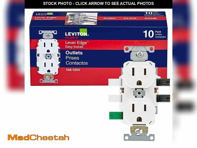 Lot 74-12676184 - Leviton Lever Edge 15 Amp 125 Volt Duplex Outlet/Receptacle, Commercial Grade, White (10-Pack) ECBR1...