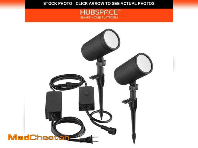 Lot 74-12557389 - *DIRTY/MISSING ONE* Hampton Bay Smart Black RGBw Hardwired Integrated LED Outdoor Spotlight Kit with...