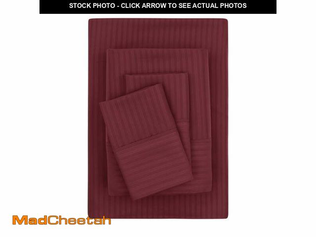 Lot 74-12688615 - Mainstays Super Soft Brushed Microfiber Bed Sheet Set, Luscious Red Merlot Embossed Stripe, Queen, 4...