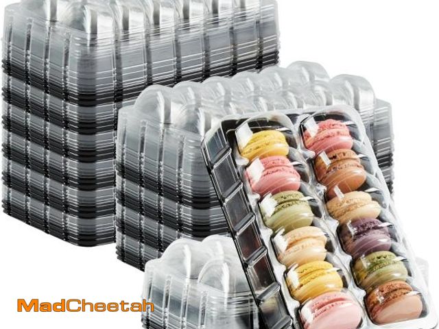 Lot 74-12211779 - Shock Safe Rectangle Black Plastic Macaron Take Out Box - Fits 12 Macarons - 11" x 4 1/2" x 2" - 100...