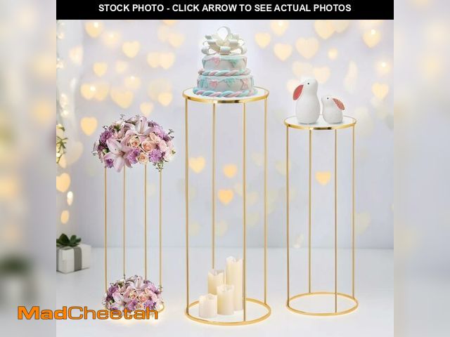 Lot 74-14210262 - Kapaga 3pcs Gold Metal Plant Stand, Cylinder Pedestal Stands for Party, Metal Plant Columns Pedestal...