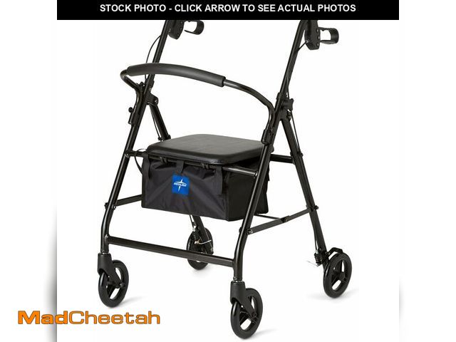 Lot 74-13041537 - Medline Steel Rollator Walker for Adult Mobility Impairment, Black, 300 lb. Weight Capacity, 6" Whee...