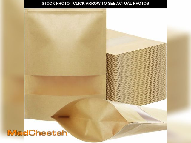 Lot 74-12701076 - Geosar 300 Pcs Kraft Bags with Window 7 x 10 Inch Kraft Stand Pouches Bulk Zipper Paper Pouches Food...