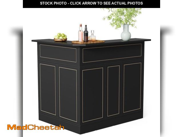 Lot 74-12408179 - LITTLE TREE Black Bar Cabinet, 4-Tier Home Mini Bar Cabinet with Stemware Rack, Freestanding Wooden ...