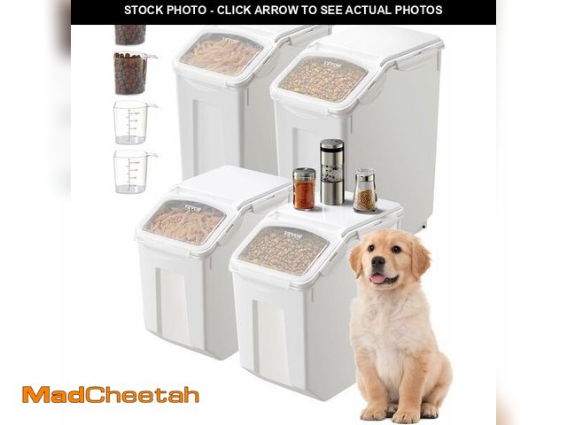 Lot 74-12760599 - (MISSING MEASURING CUPS) VEVOR Rice Storage Container, 3.5Gal/15Lx2 + 4.5Gal/20Lx2 Large Dog Food Di...
