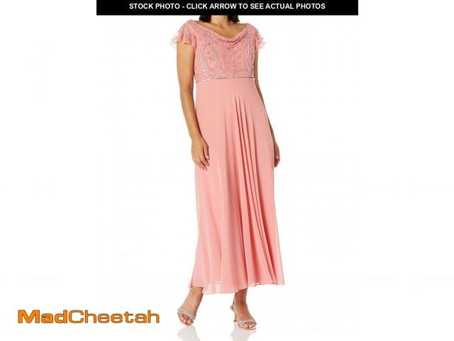 Lot 74-12418491 - J Kara Women's Back and Front Cowlneck Beaded Short Sleeve Gown, Coral \16 - UNUSED