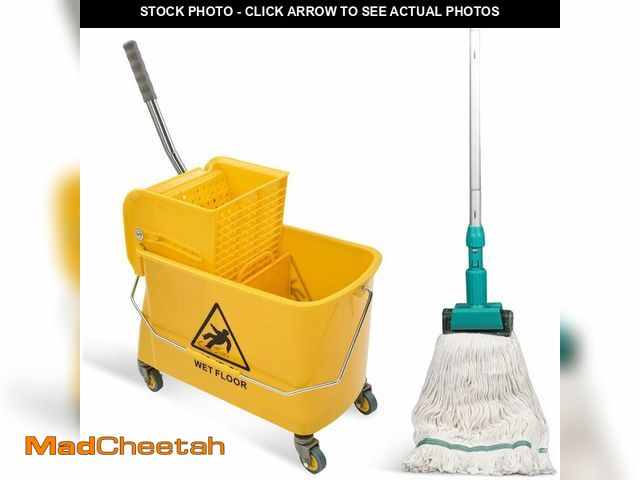 Lot 74-13835427 - 22 Qt (5.5 Gallon) Mop Bucket with Wringer for Floor Cleaning, Handle, Wheels, 16.5" L x 10.6" W x 2...