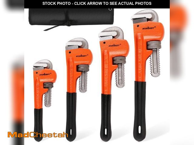 Lot 74-12216744 - HORUSDY 4 Pack Heavy Duty Pipe Wrench Set, Adjustable 8" 10" 12" 14" Soft Grip Plumbing Wrench Set w...