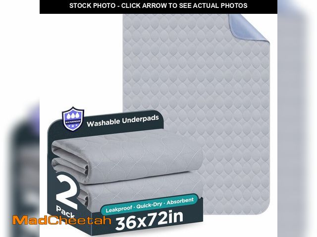 Lot 74-14303722 - Washable Bed Pads 36" x 72" - 2 Pack, Grey, Waterproof Bed Pads for Incontinence, Bed Wetting Pads f...