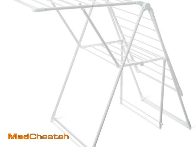 Lot 74-12398835 - Basics Foldable 2-Wing Metal Clothes Drying Rack, 61x23.6x39.3 inches, White - UNUSED