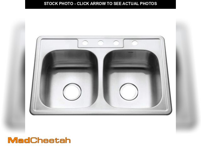 Lot 74-12993723 - HOUZER Houzer Glowtone 33 in. Stainless Steel Topmount 4-hole 50/50 Double Bowl 9 in. Deep Kitchen S...