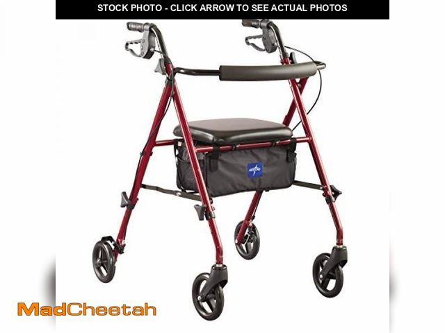 Lot 74-12098367 - Medline Superlight Folding Aluminum Mobility Rollator Walker, Red, 250 lb. Weight Capacity, 6" Wheel...