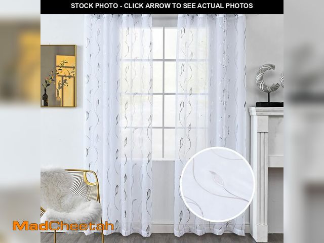 Lot 74-12444782 - youleyar Silver Foil Print Voile Sheer Curtains,Wicker Grommet Top Window Drapes 84 Inches Long, Lux...