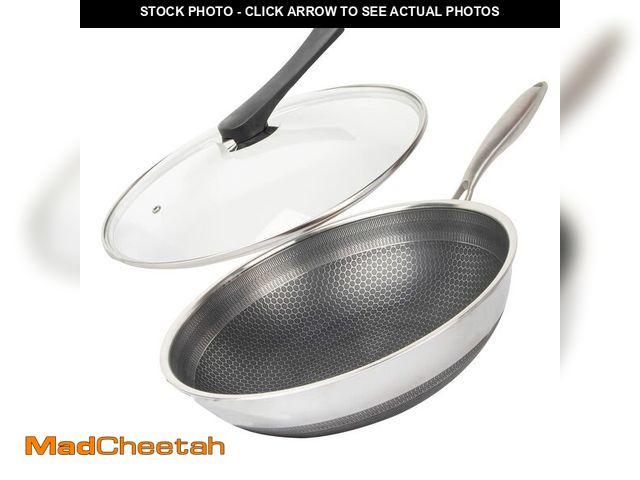 Lot 74-12451818 - CATHYLIN 12.5" 316L Stainless Steel Honeycomb Non Stick Wok Pan Stir-fry Wok with Lid,Skillet with S...
