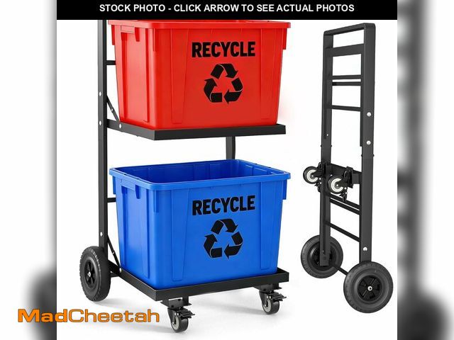 Lot 74-14612961 - 2-Tier Foldable Recycle Bin Cart, Heavy Duty Trash Can Dolly with All-Terrain Wheels &amp; Lockable ...