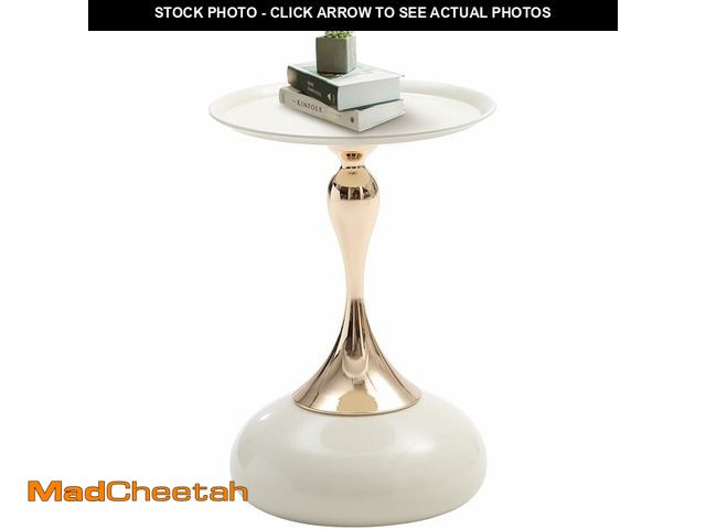 Lot 74-13583236 - Ironalita White Pedestal Side Table for Small Spaces, Metal Round Unique End Tables Living Room Mode...