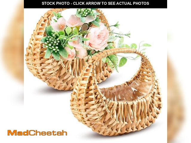 Lot 74-12326335 - Flower Girl Basket Set of 2 Ã¢â¬â Rattan Baskets with Waterproof Lining, Small Wicker Basket with...