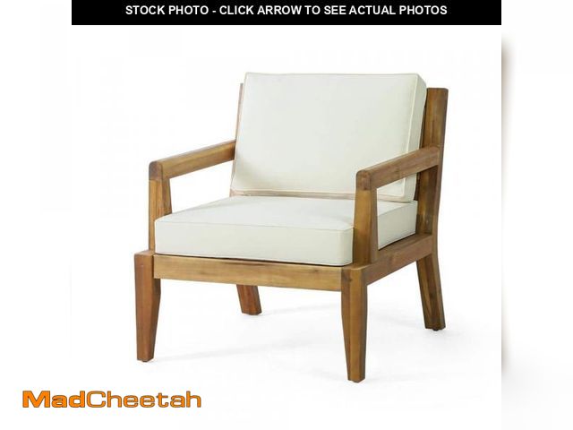 Lot 74-12403049 - Noble House Pates Teak Wood Outdoor Patio Lounge Chair with Beige Cushion - UNUSED
