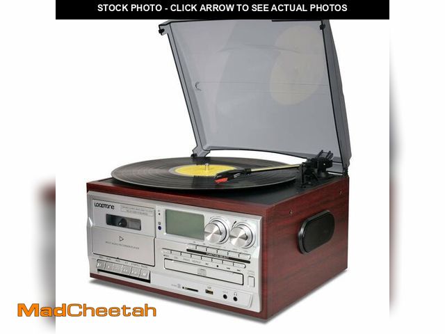Lot 74-12974679 - LoopTone Vinyl Record Player 9 in 1 3 Speed Bluetooth Vintage Turntable CD Cassette Player AM/FM Rad...