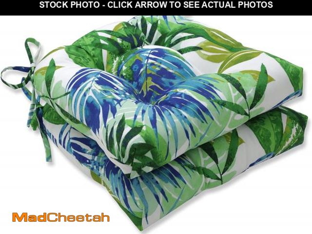 Lot 74-12510428 - Pillow Perfect Tropic Botanical Indoor/Outdoor Tufted Wicker Seat Cushion With Ties, 2 Count, 17" x ...