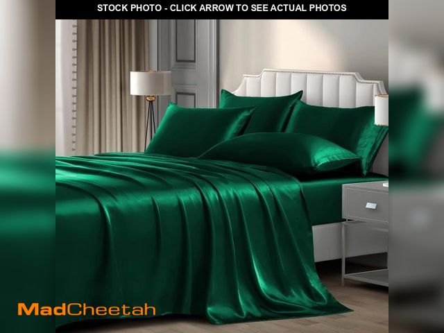 Lot 74-11554899 - P Pothuiny 6 Pieces King Satin Sheets Luxury Silky Blackish Green Satin Bedding Sheet Set, 1 Deep Po...