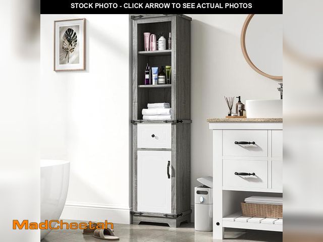 Lot 74-12156403 - 63" Narrow Bathroom Storage Cabinet 6-Tier with Doors Adjustable Shelves Multi-Use Anti-Tip Cabinet ...