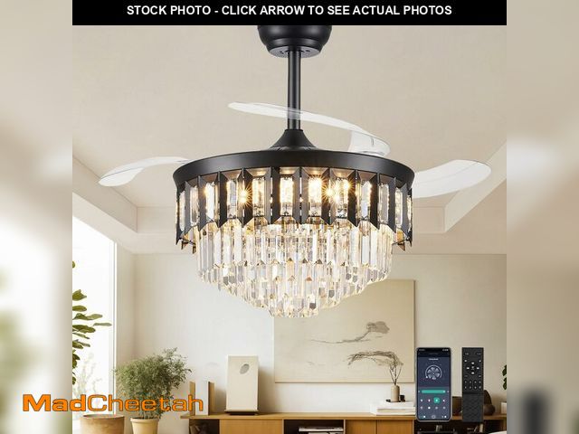 Lot 74-13710714 - TXCSLY 42" Fandelier Ceiling Fan with Light, Crystal Chandelier Fan with Retractable Blades LED Dimm...