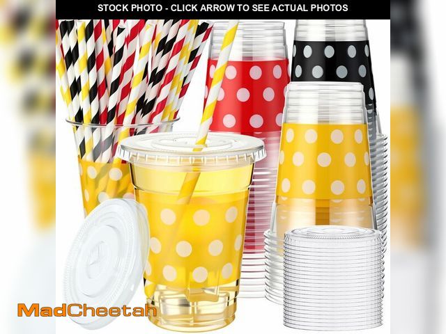 Lot 74-14206442 - Baderke 50 Sets Mouse Birthday Party Supplies 12 oz Disposable Plastic Cups Bulk Red Black and Yello...