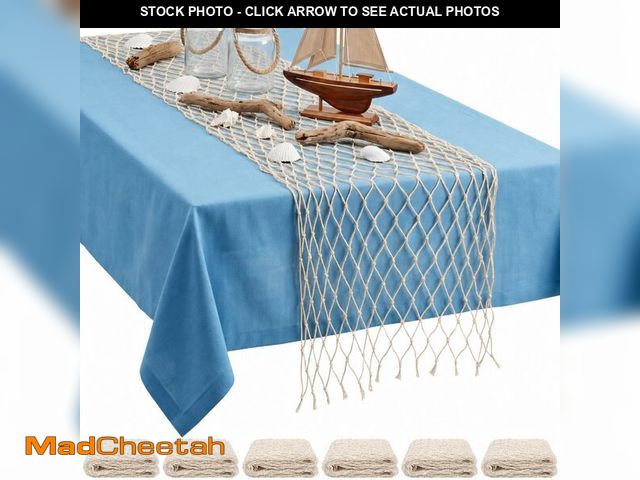 Lot 74-14152604 - SATINIOR 6 Pcs Fish Net Party Decorations Fishing Net Table Runner 12x72'' Decorative Nautical Cotto...