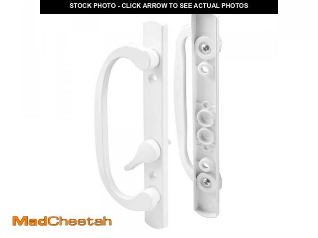 Lot 74-10202592 - Prime-Line Diecast, White, Patio Door Handle, Offset Thumb turn (MISSING HARDWARE) - USED