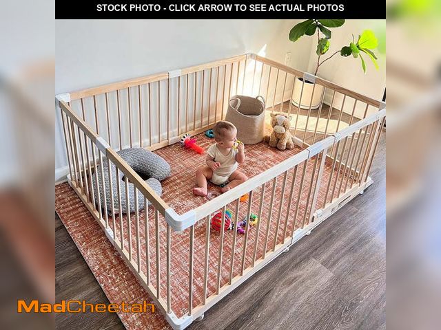 Lot 74-12638113 - HARPPA Wooden Baby Gate Playpen, Large Play Yard Fence for Toddlers, Adjustable Shape, 56" x 56" x 2...