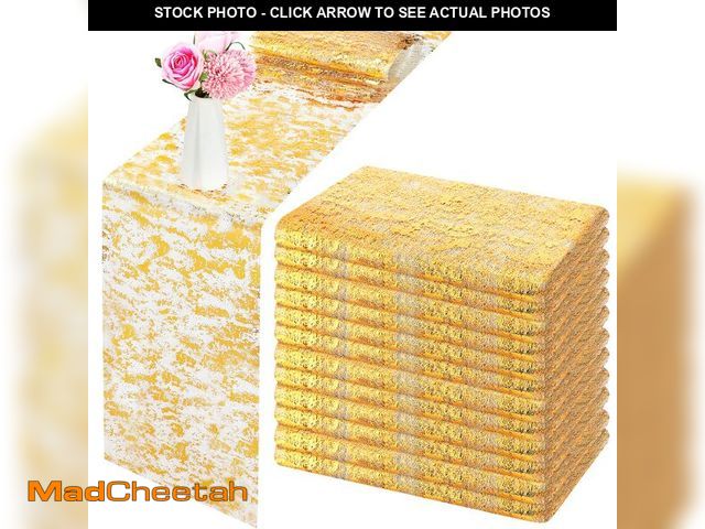 Lot 74-14055393 - 12 Pieces Gold Table Runner Metallic Thin Mesh Table Runner Roll 11 x 84 Inches Rectangle Glitter Ru...