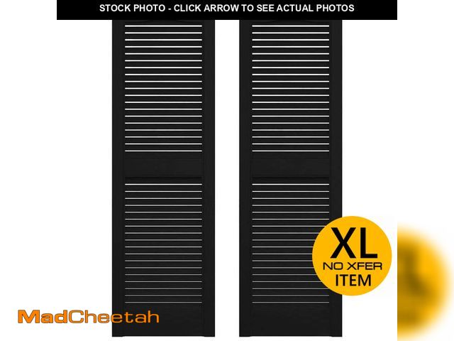 Lot 74-14614671 - Builders Edge 12 in. x 80 in. Louvered Vinyl Exterior Shutters Pair in Black 010120079002 - UNUSED