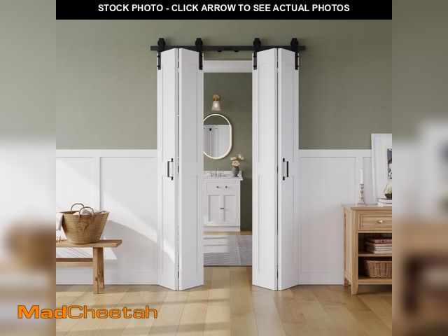 Lot 74-12165394 - Bifold Barn Door 48" x 84", MDF Bi-Fold Sliding Closet Doors with Hardware Kit Included, Pre-Finishe...