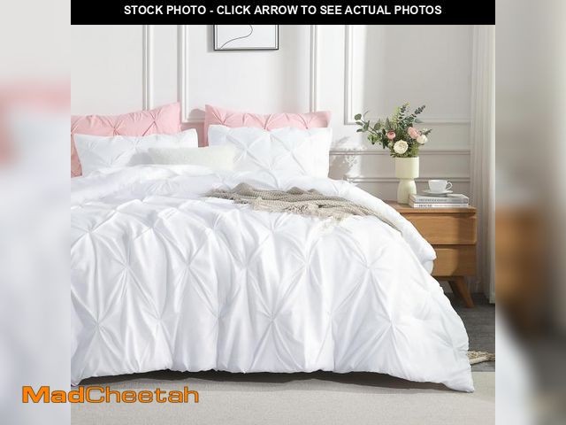Lot 74-11546321 - Andency White King Size Comforter Set(104x90Inch), 3 Pieces Cute Soft Pinch Pleat Bedding Comforters...