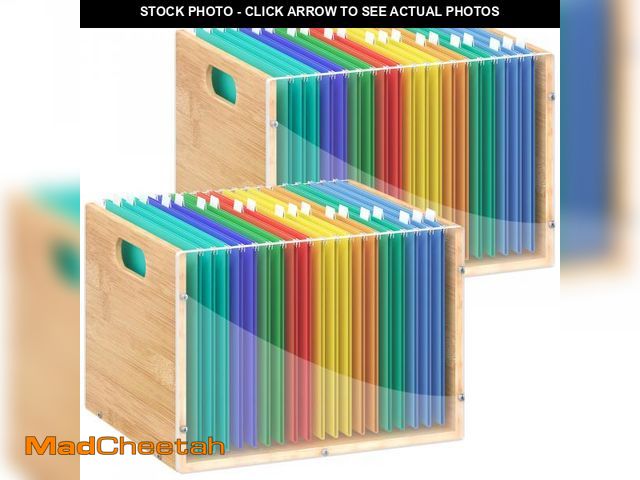 Lot 74-12312585 - Sbanmao 2 Pack Hanging File Organizer, Clear Acrylic File Box Organizer, Bamboo Filing Box File Crat...
