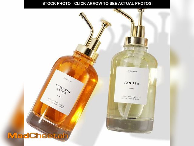 Lot 74-13717658 - Molimoli Syrup Dispenser for Coffee Bars, Glass Syrup Bottle w. Pump, 16.9 oz 500 ml, Set of 2, Gold...