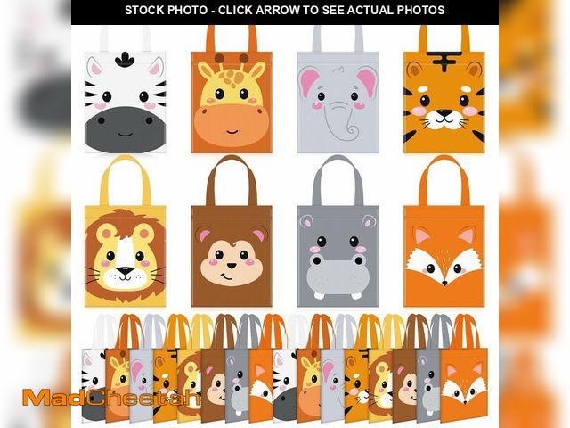 Lot 74-13547178 - Photect 32 Pcs Safari Party Favor Bags Non Woven Jungle Animal Goodie Treat Bags with Handles Lion T...