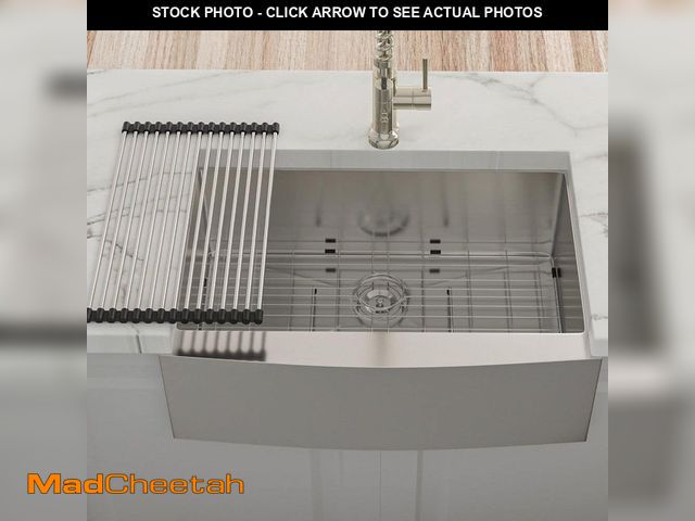 Lot 74-13288663 - Dueyeeri 24 in. Farmhouse Single Bowl 16 Gauge Brushed Nickel Stainless Steel Kitchen Sink with Bott...