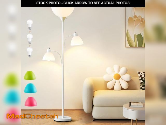 Lot 74-12117667 - Luvkczc White Floor Lamp, 72" Tall Standing Floor Lamp with 5 Replace Lampshades, Torchiere Lamps wi...