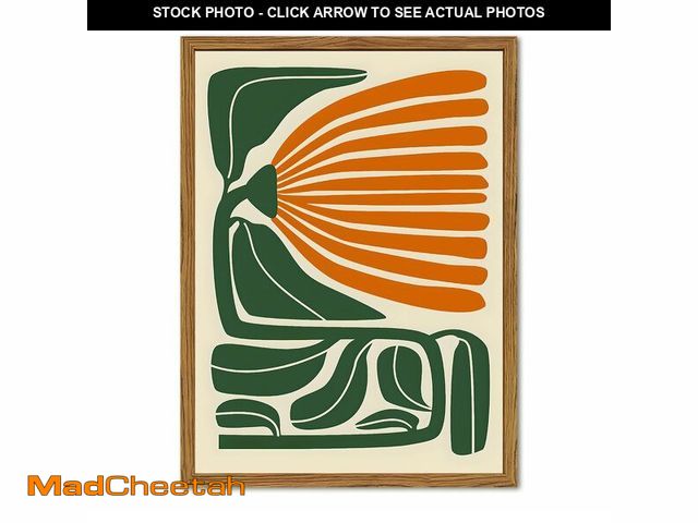 Lot 74-14297142 - Framed Boho Floral Wall Art, Mid Century Modern Flower Canvas Wall Decor Pictures, Green and Orange ...
