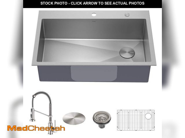 Lot 74-12783787 - KRAUS Loften 33 in. Drop In/Undermount Single Bowl 18-Gauge Stainless Steel Kitchen Sink with Pull D...