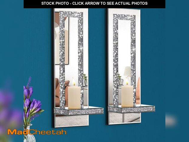 Lot 74-14044742 - Aeveco Crystal Crush Diamond Mirrored Candle Sconces, Silver Wall Candle Holder Set of 2, Wall Decor...