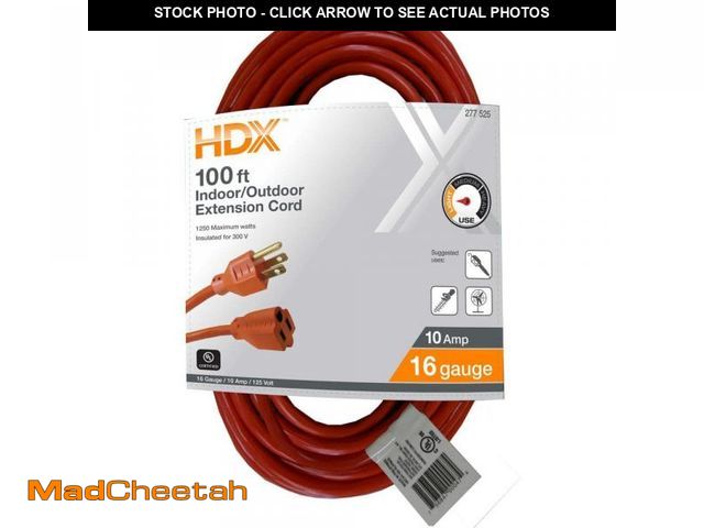 Lot 74-11825919 - HDX 100 ft. 16/3 Light Duty Indoor/Outdoor Extension Cord, Orange - UNUSED