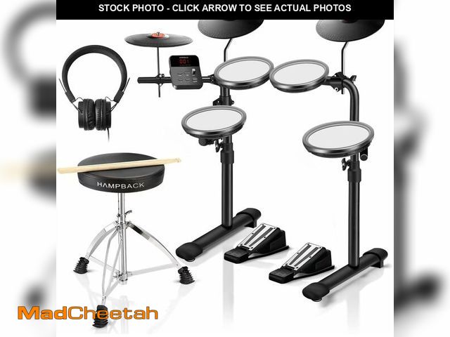 Lot 74-13696686 - HAMPBACK MK-0 Electric Drum Set with 7'' Quiet Mesh Drum Pads, 8'' Full Rubber Cymbals, 12 Kits and ...
