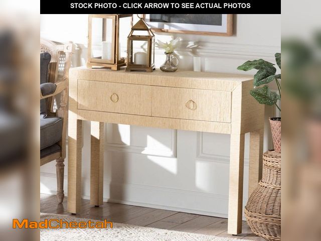 Lot 74-14373302 - bali &amp; pari Noah 37.4 in. Light Brown Rectangle Grasscloth Wicker Console Table with Two Drawers...