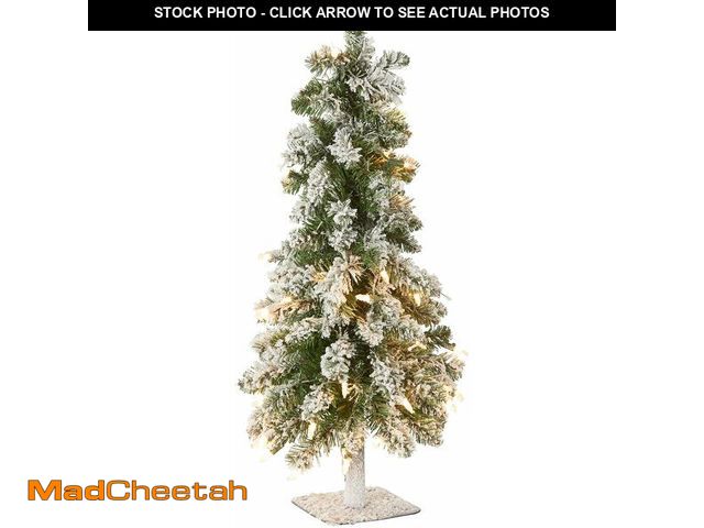 Lot 74-13041565 - National Tree Company 2 ft Pre-Lit Snowy Downswept Forestree Mini Artificial Christmas Tree, 50 Clea...