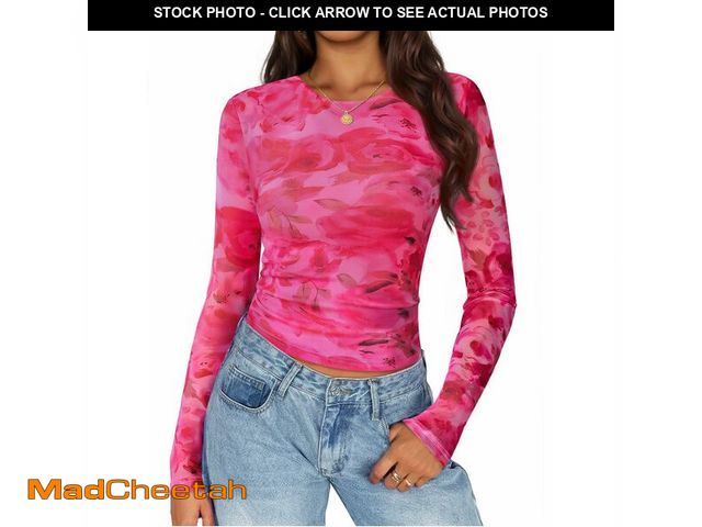 Lot 74-13525246 - ZESICA Womens 2026 Spring Floral Mesh Going Out Tops Long Sleeve Crewneck Slim Fit Ruched Y2k Shirt ...