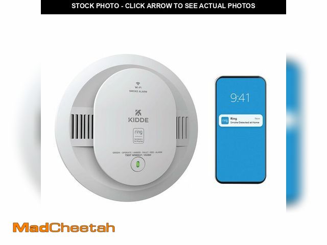 Lot 74-13716442 - Kidde Smart Smoke Detector, Ring App Enabled for Real-Time Notifications, Hardwired Alarm, AA Backup...