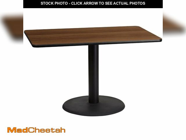 Lot 74-12035409 - Flash Furniture 30'' x 48'' Rectangular Walnut Laminate Table Top with 24'' Round Table Height Base ...